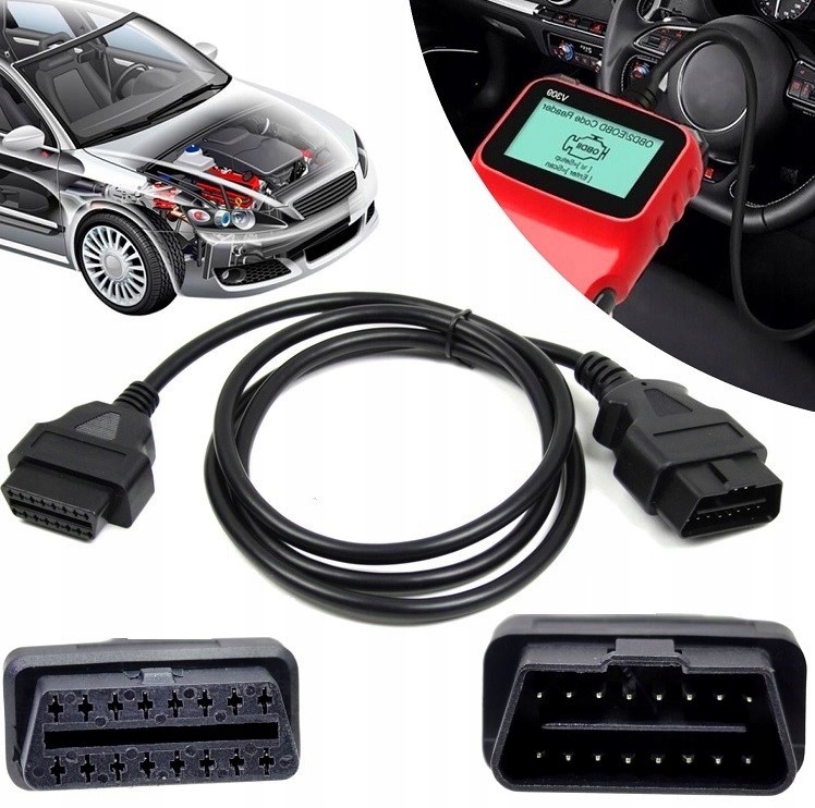 Kabel Przedłużka Obd 2 II Przedłużacz Adapter 16 Pin 150CM Przedłużka Diag
