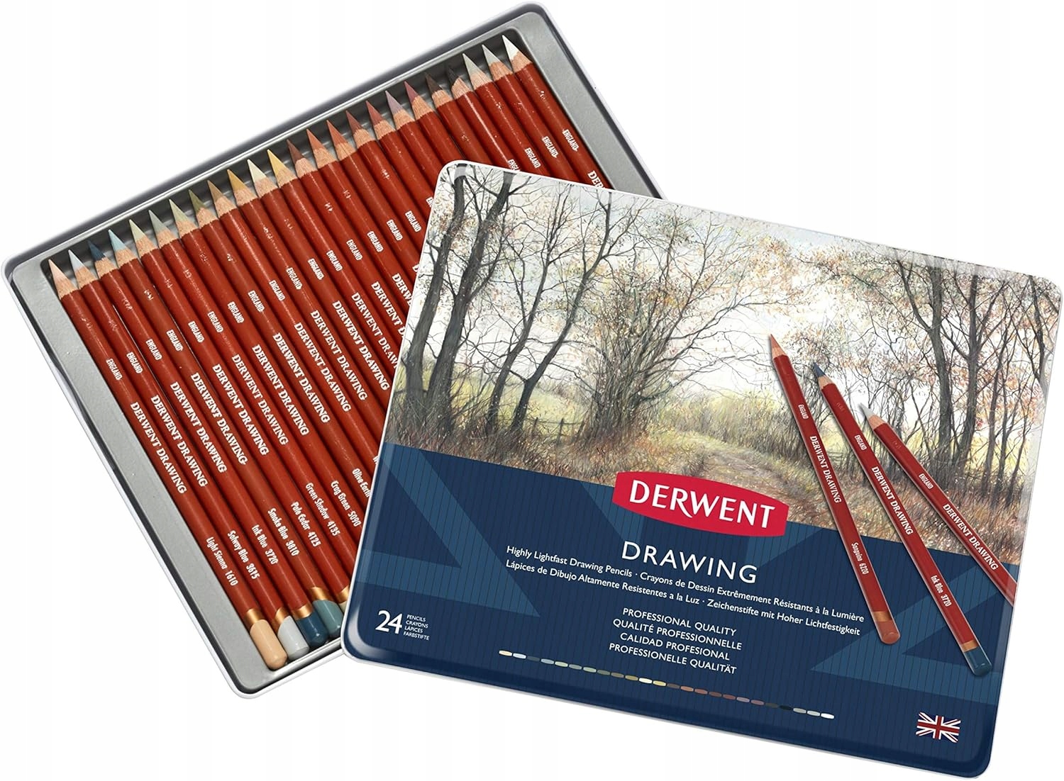 Derwent Drawing 24 zemitých barev, profesionální pastelky, krabička