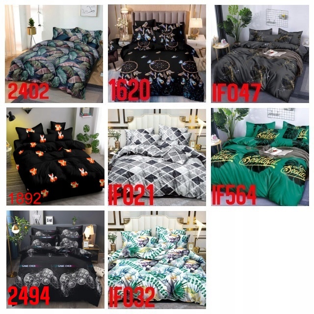 POŚCIEL MŁODZIEŻOWA 160x200 SATYNA BAWEŁNIANA 3D KOMPLET +2xPOSZEWKI WZORY Długość poduszki 70 cm