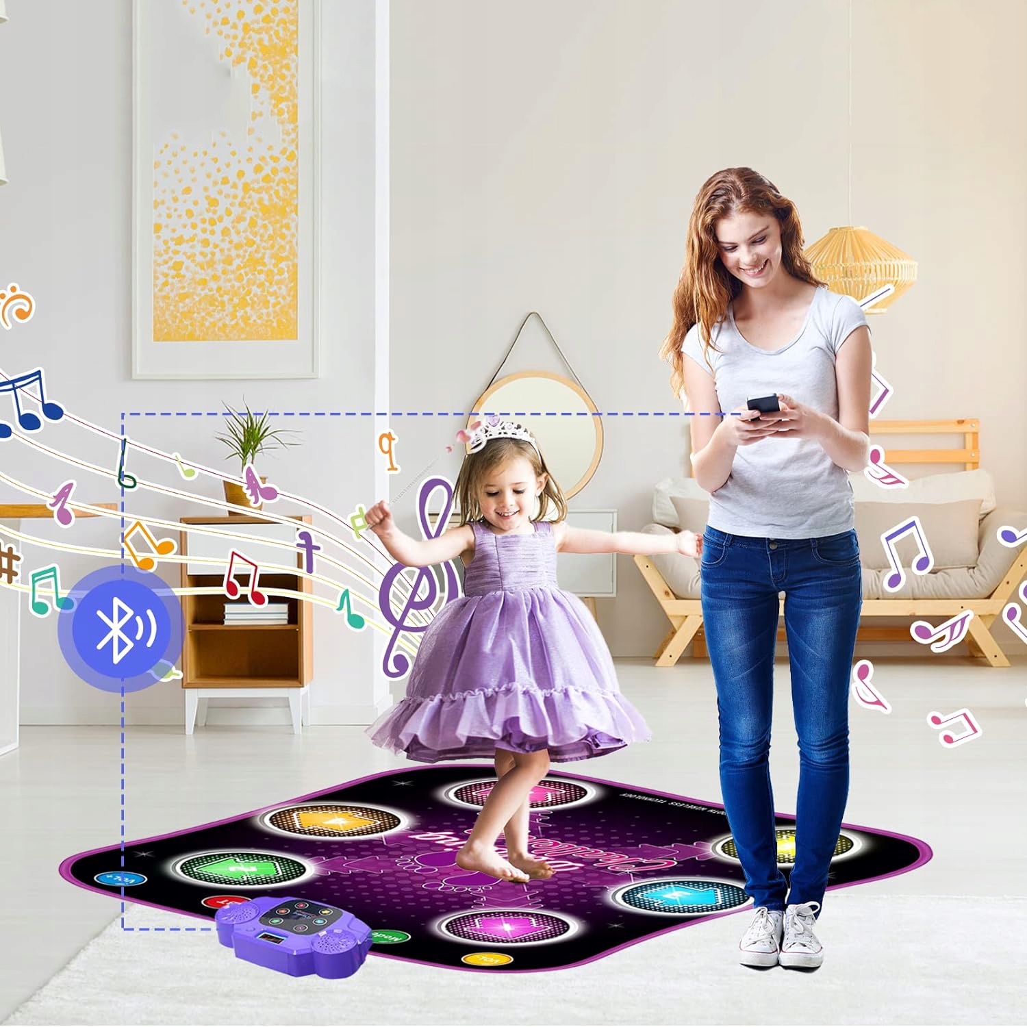 MATA MUZYCZNA DLA DZIECI Z BLUETOOTH 6 STRZAŁKAMI LED, PODKŁADKA DO TAŃCA Wysokość produktu 90 cm