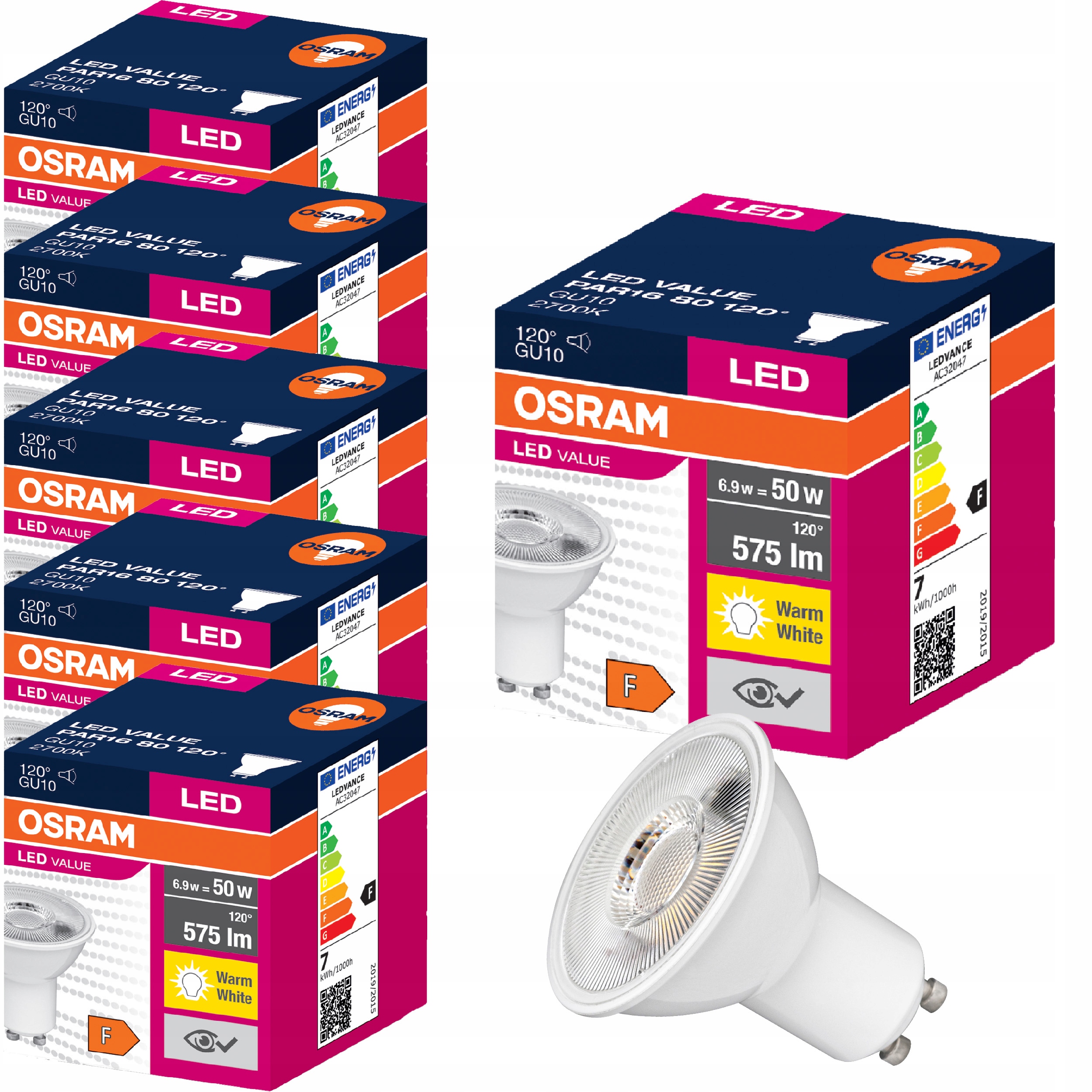 

Osram żarówka Led GU10 6,9W=50W 575lm 2700K x 6