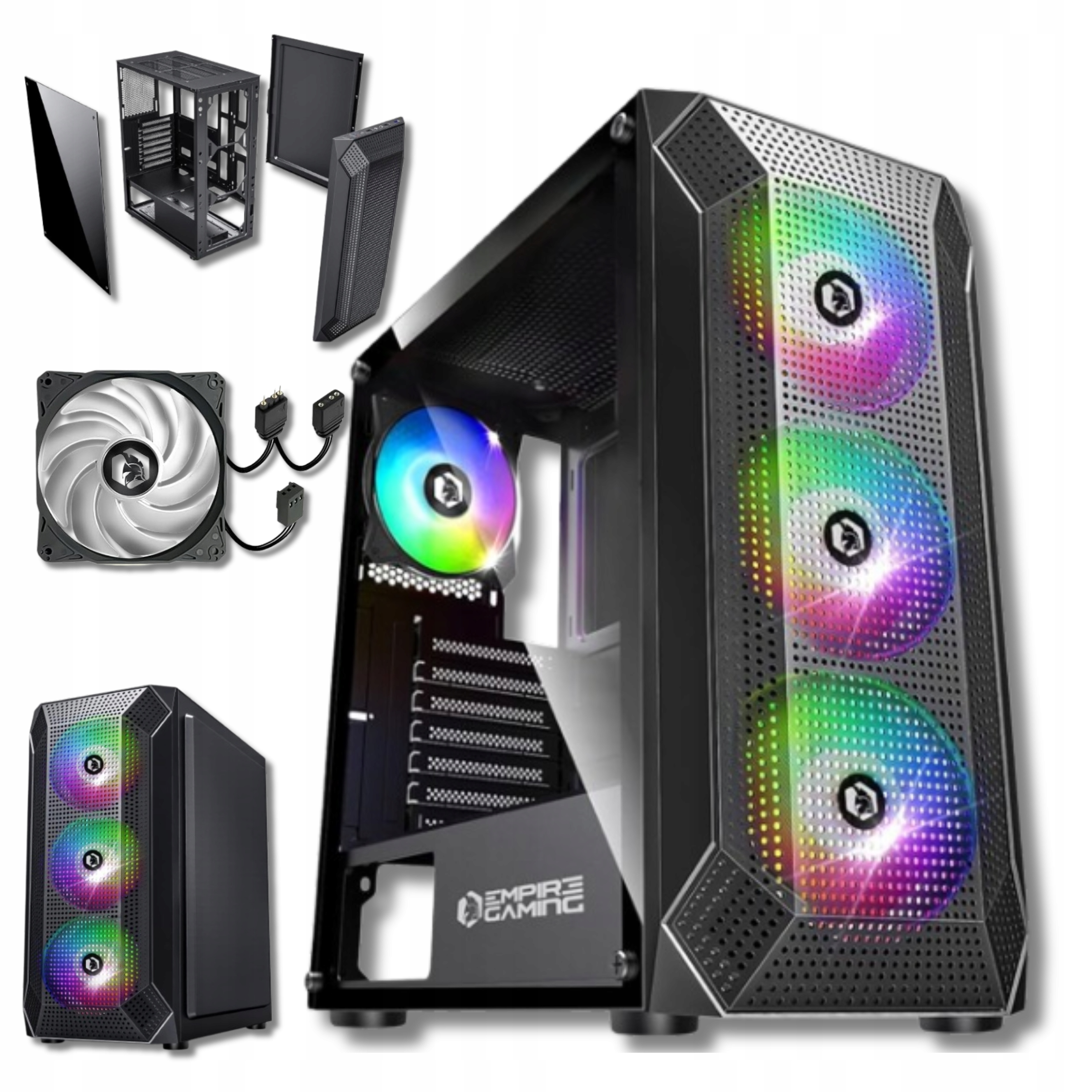 Počítačová Skříň Pc s ventilátorem Skleněná akrylová stěna 4 Ventilátory 3 Piny 5 V