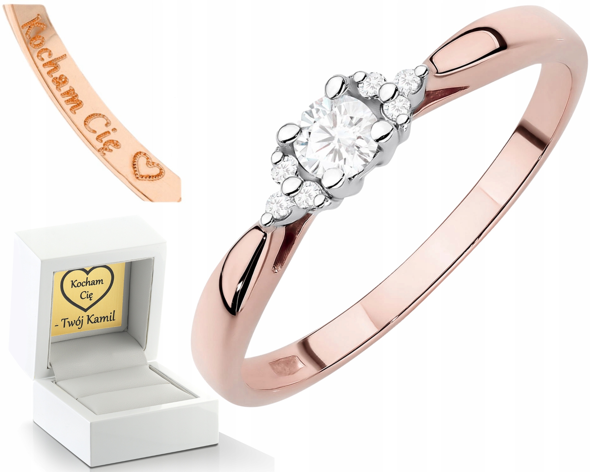 Růžové Zlato Prstýnek Diamanty Lab Jako Dárek Drť 585 14K