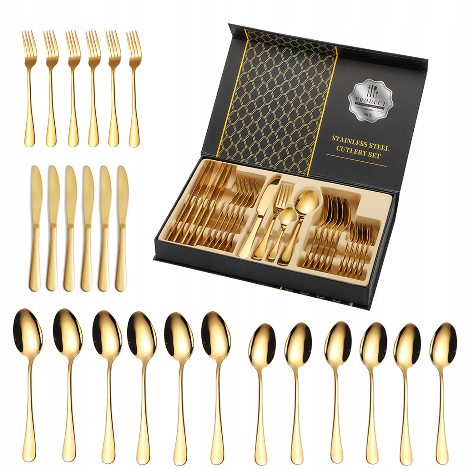 Sada Příborů Z Nerezové Oceli 24 Ks Pro 6 Osob Krabička Jako Dárek