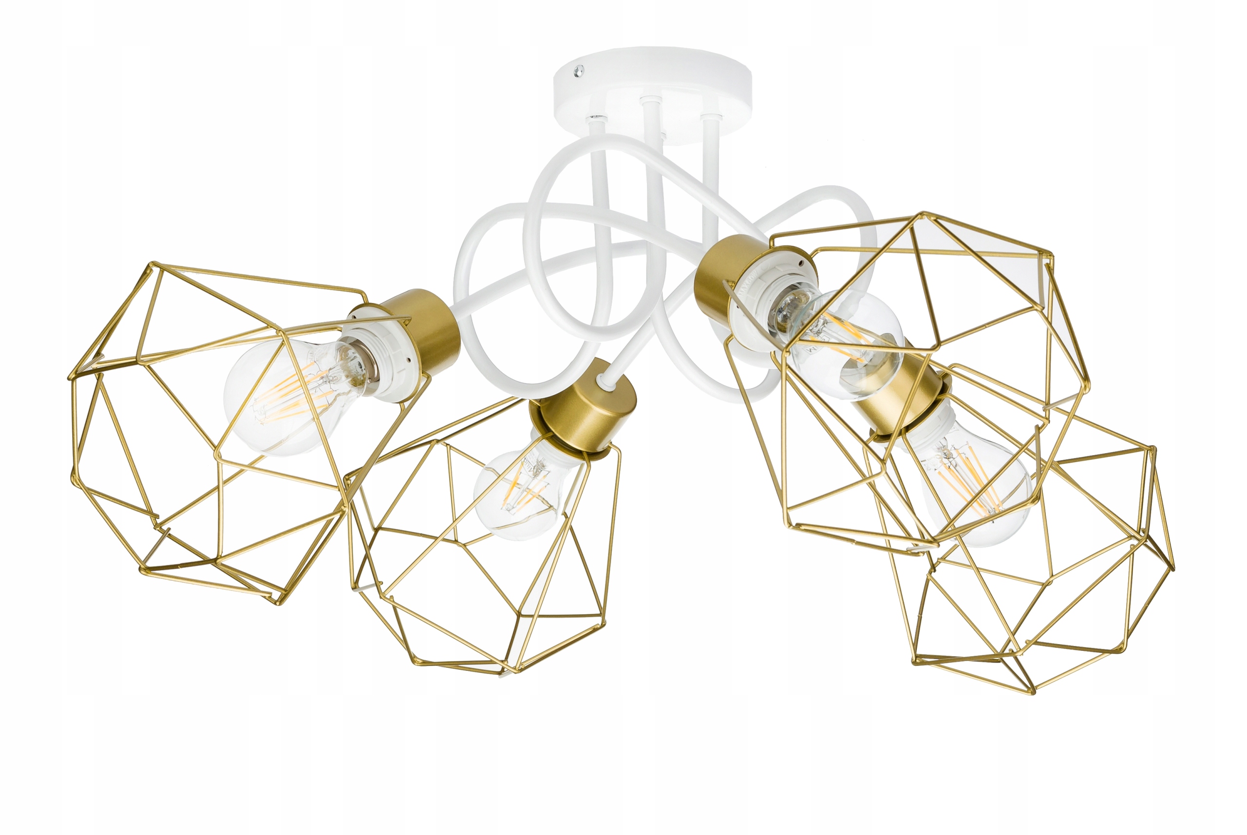 Stropní svítidlo závěsná lustr Loft kudrnatý diamantový drát 4x E27 zlatá