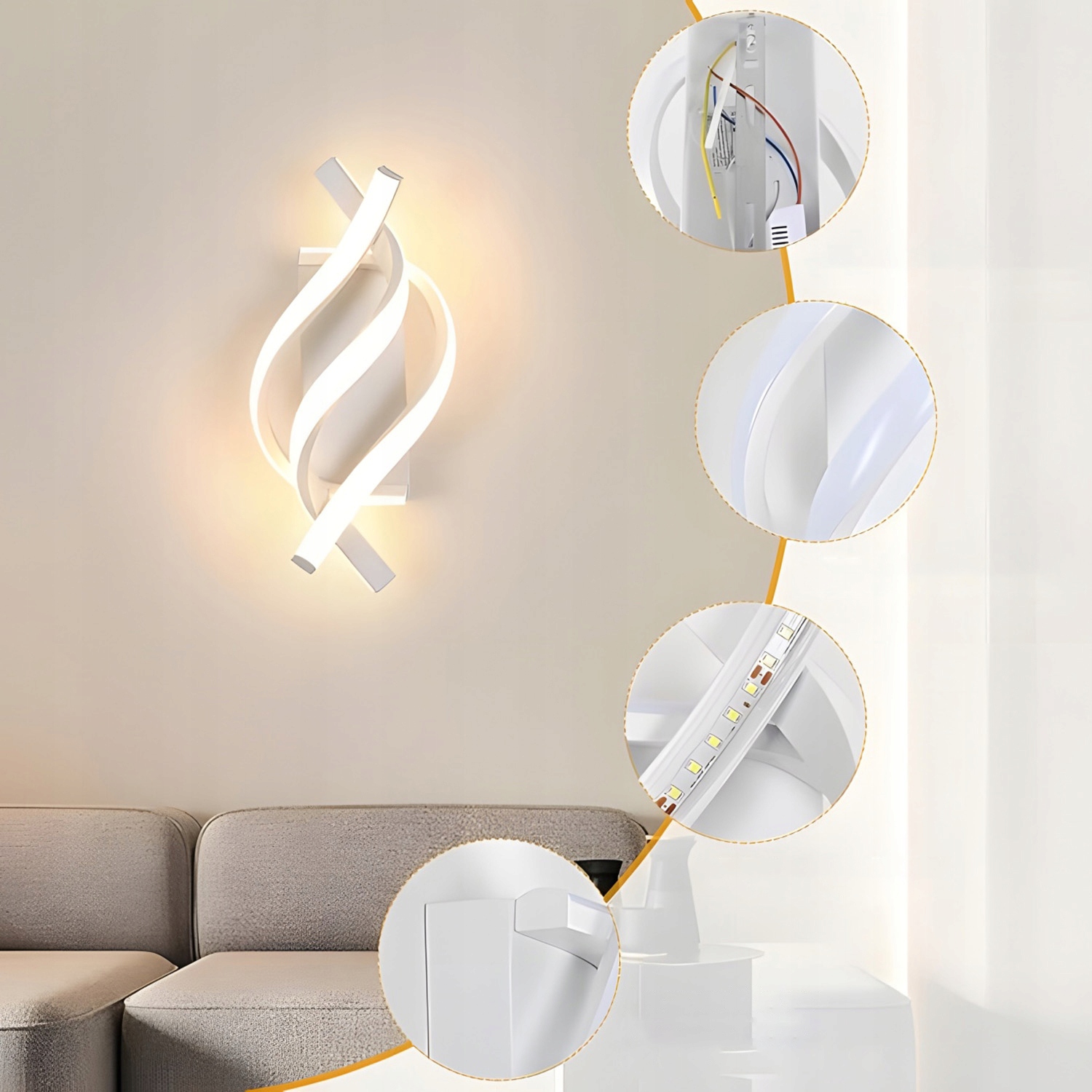 Led nástěnné svítidlo s zakřiveným tvarem, vhodné do předsíně i obývacího pokoje.