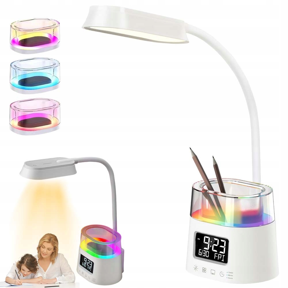 Lampka Biurkowa Led Szkolna Zegar Czytanie Dla Dzieci Organizer Na Biurko