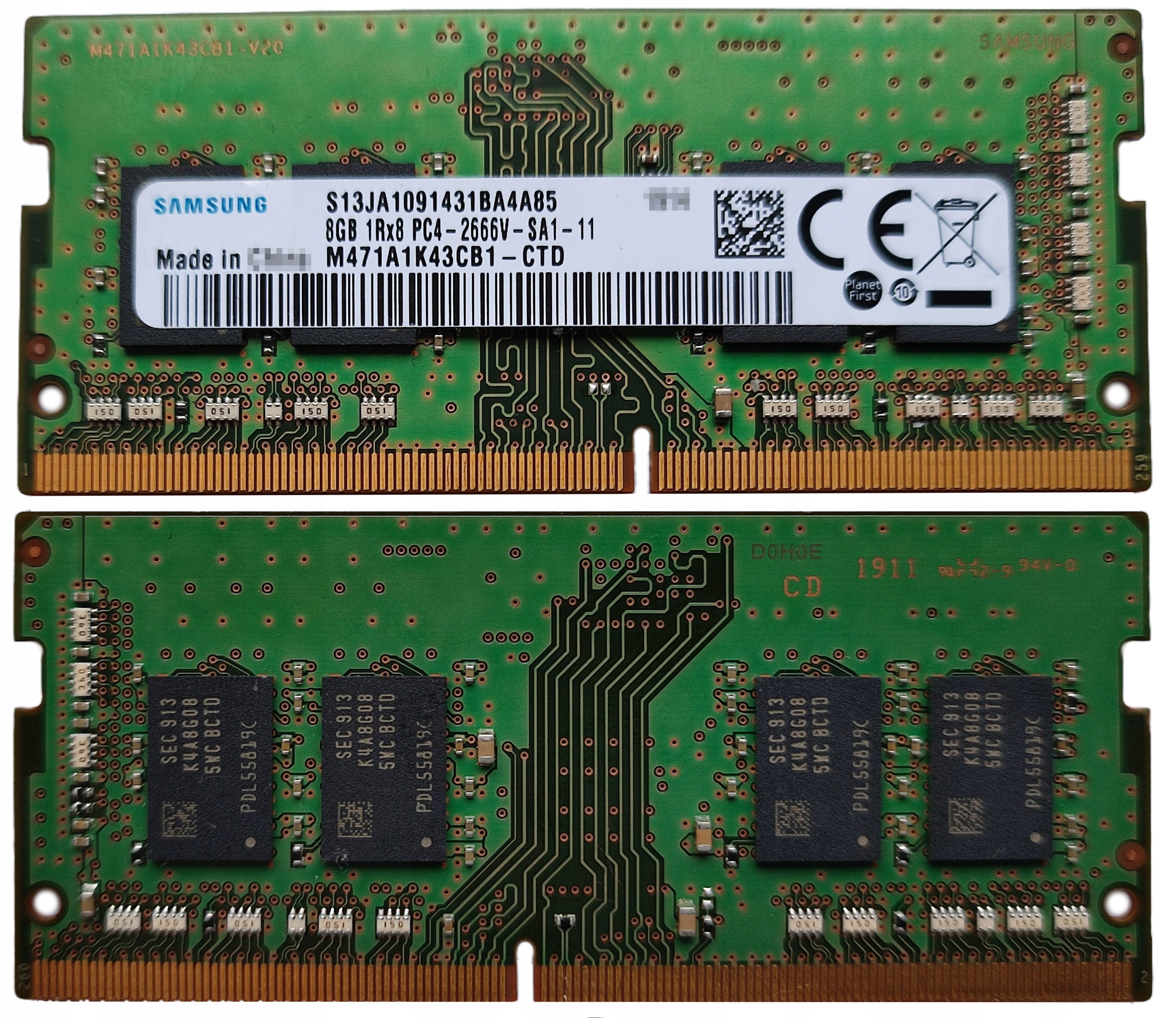 (n) 8GB 1*8GB Samsung DDR4 2666MHz 1,2V M471A1K43CB1-CTD