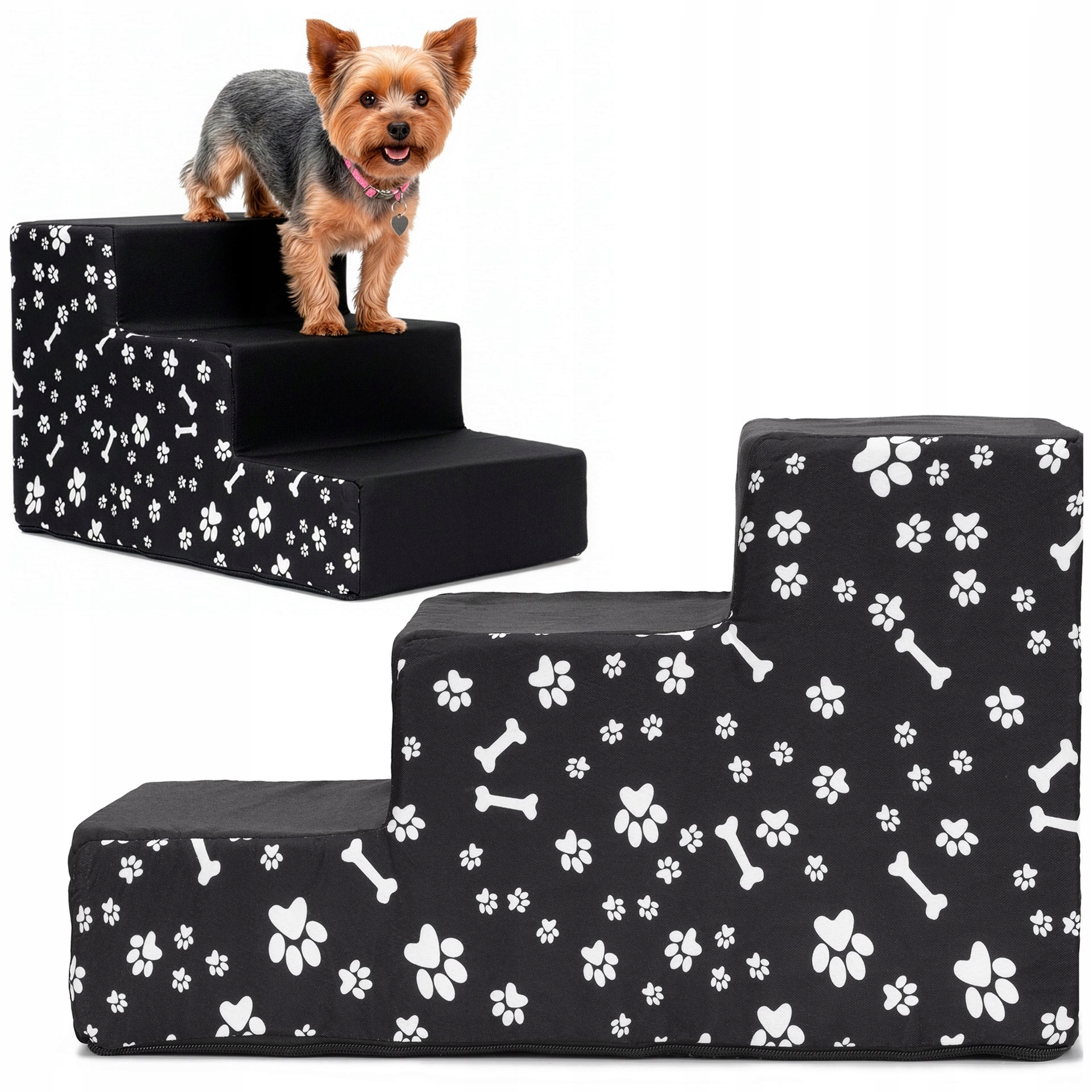 Levně Schůdky Pro Psa Kočku Zvířata Schody Černé Měkké 30 cm 3 Stupně Plošina