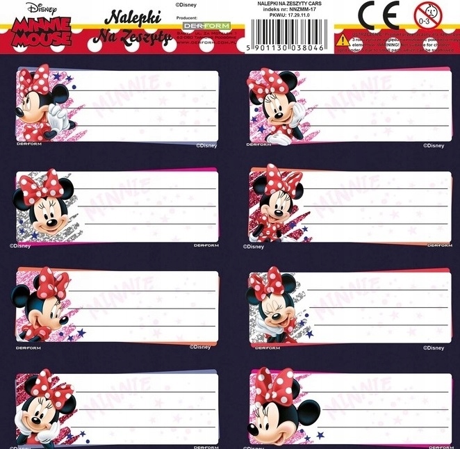 ZESTAW TORNISTER PLECAK SZKOLNY MYSZKA MINNIE WOREK NAKLEJKI Pojemność 16 l