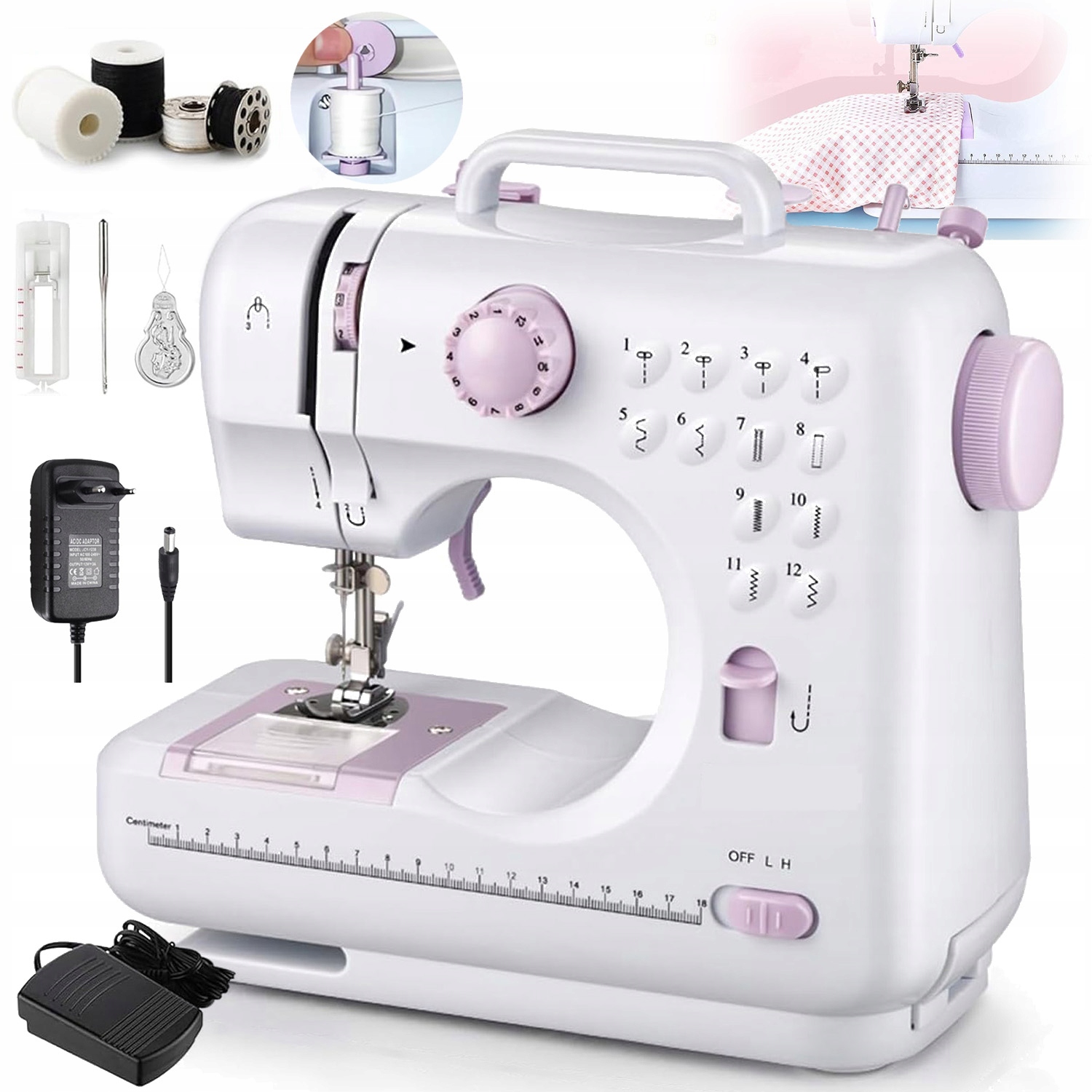 Mini Přenosný Šicí Stroj S Funkcí Lemování A Knoflíků, 12 Stehů