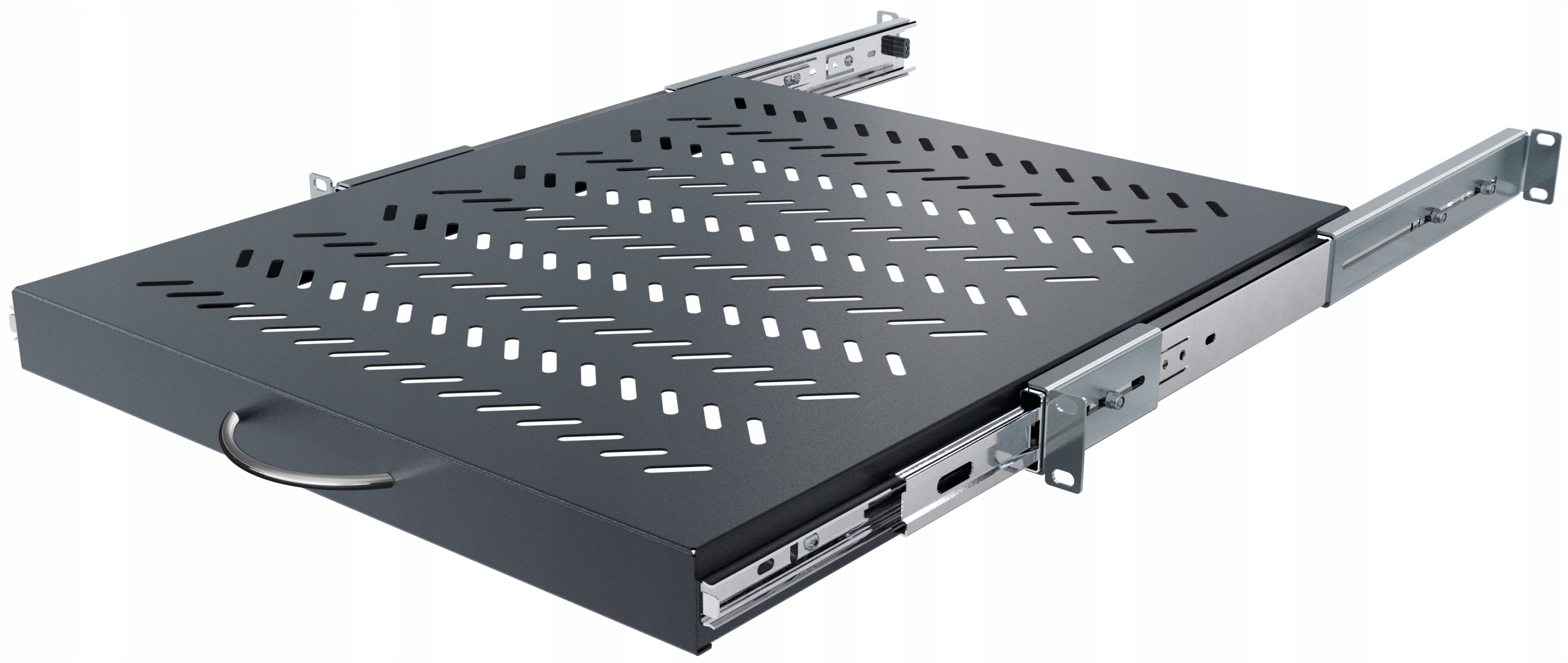 Półka Wysuwana Rack 19" 1U 500mm do Szafy Serwerowej, Metalowa, Czarna