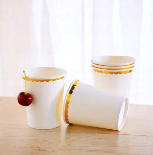 Kubeczki Papierowe Jednorazowe BIAŁE retro ZŁOTE ELEGANCKIE 6szt. Pojemność 260 ml