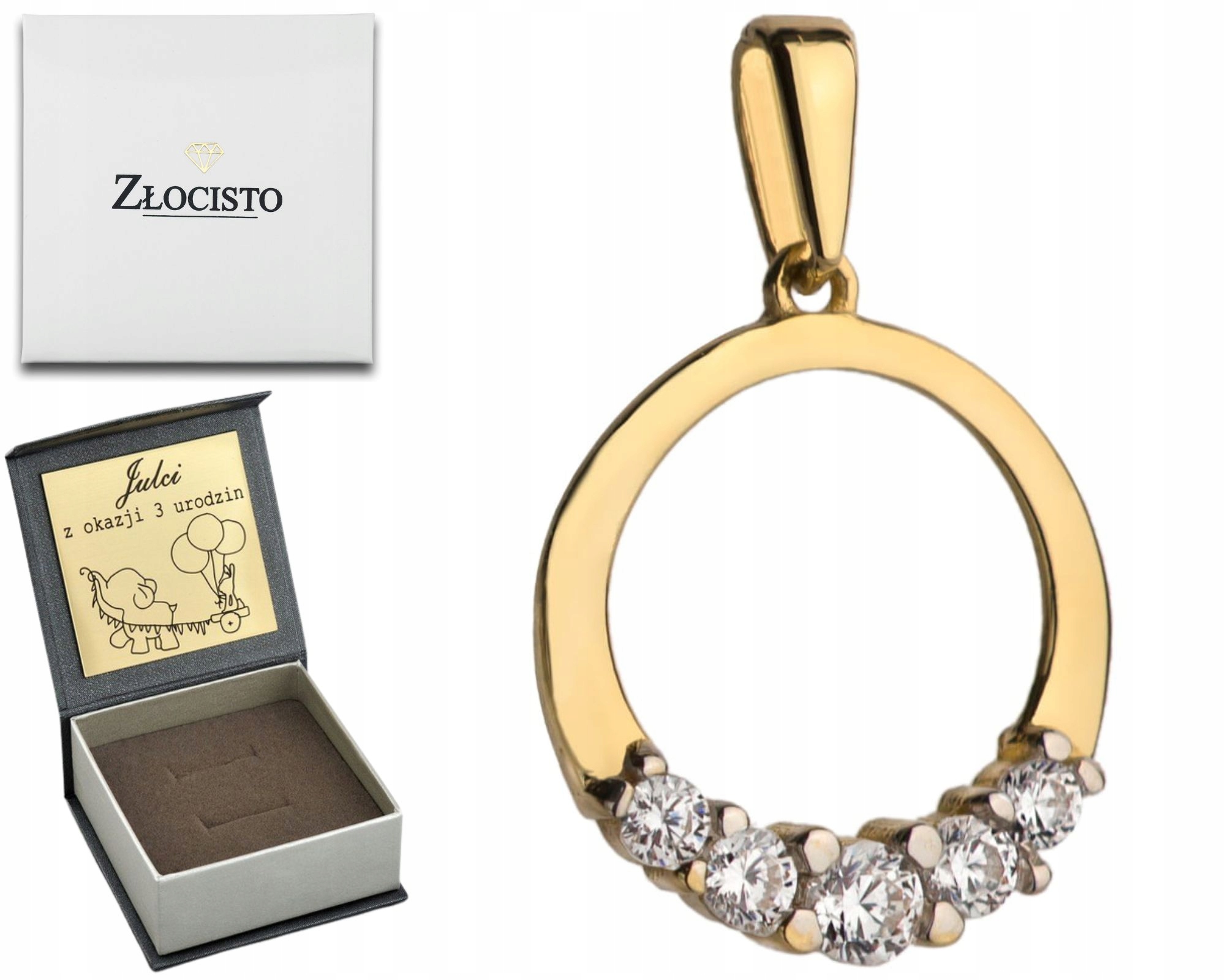 Zlatý Přívěsek Ring Kruh Se Zirkony 585 Gravírování