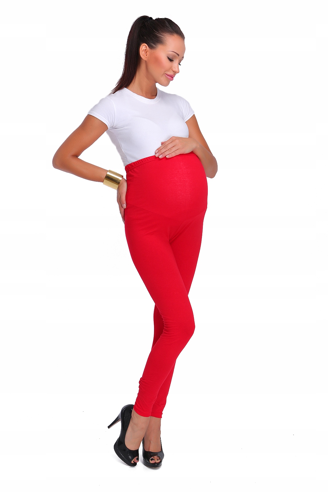 DŁUGIE LEGGINSY CIĄŻOWE BAWEŁNIANE Z PANELEM L