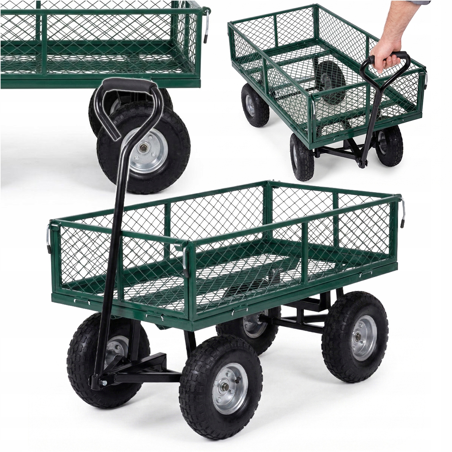 Přepravní Zahradní Vozík S Rukojetí, Nafukovací Kolečka, Bočnice 200 Kg