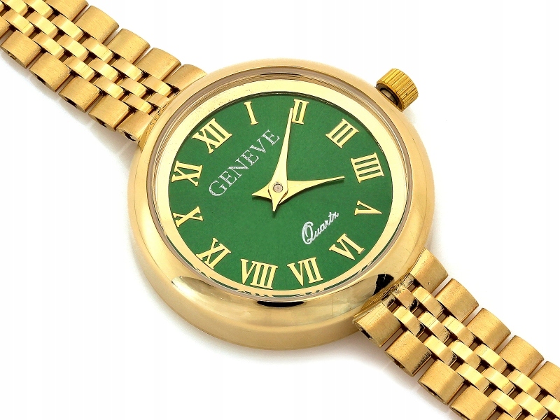 Zlaté hodinky 585 kulatý zelený dámský elegantní ciferník r20 jako dárek