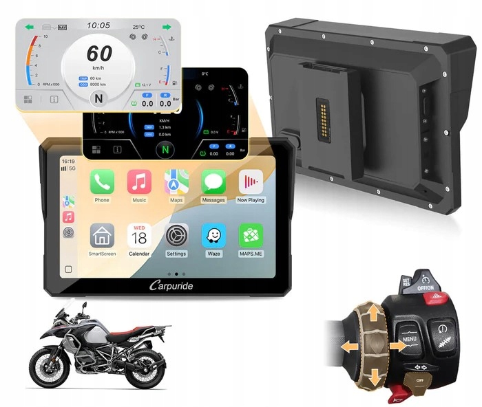 Carpuride W702BS Motocyklová obrazovka 7'' Bmw Carplay/Android Auto WiFi