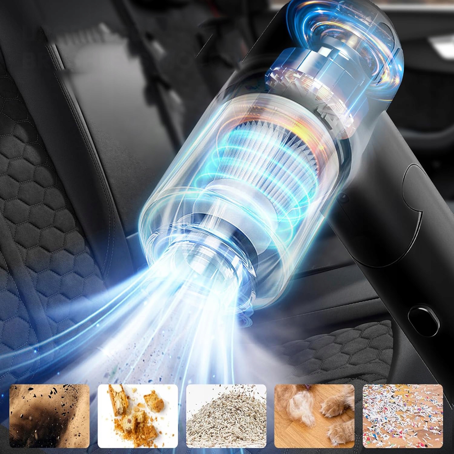 BEZPRZEWODOWY ODKURZACZ RĘCZNY 120W DO SAMOCHODOWY DYWANÓW DOMU Wysokość produktu 6.6 cm