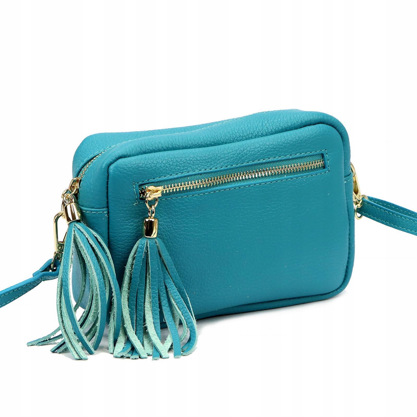 Torebka skórzana damska mała na ramię Luka Dollaro Gold turkus