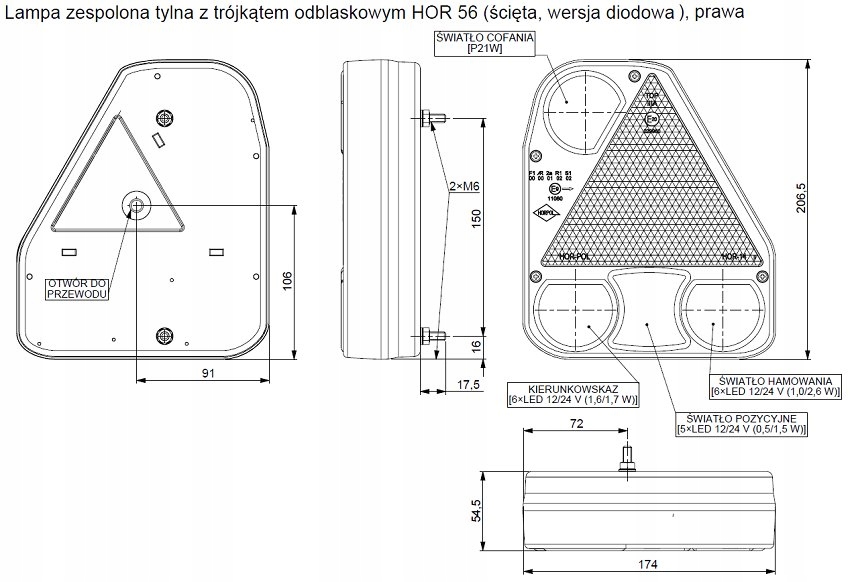 Lampa prawa tylna części przyczepy z trójkątem Producent części Inny