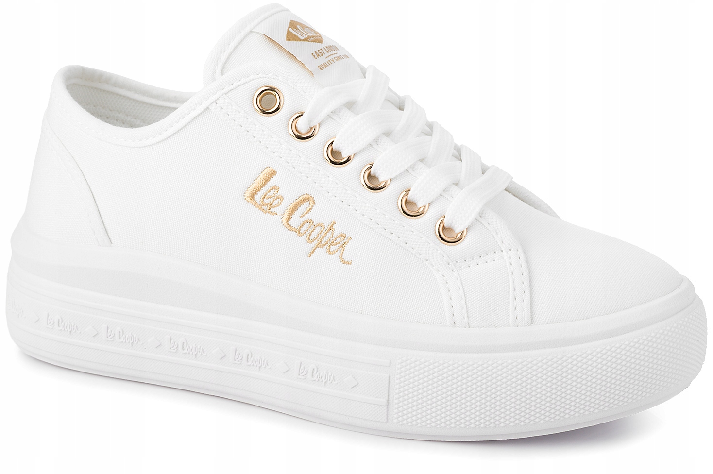 Damskie buty trampki Lee Cooper na platformie materiałowe białe r. 39