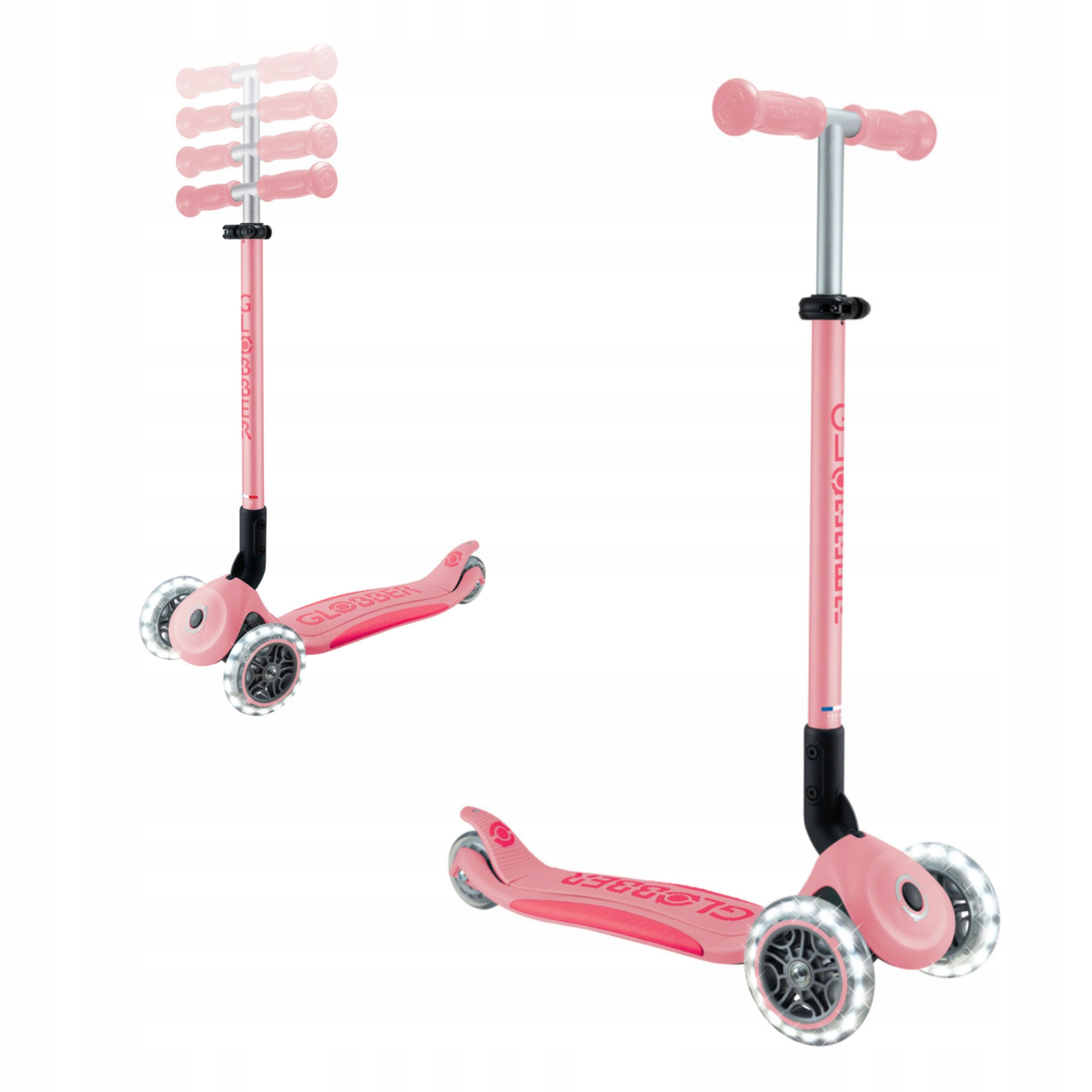 Bezpečná dětská tříkolová balanční koloběžka s regulací Led Globber