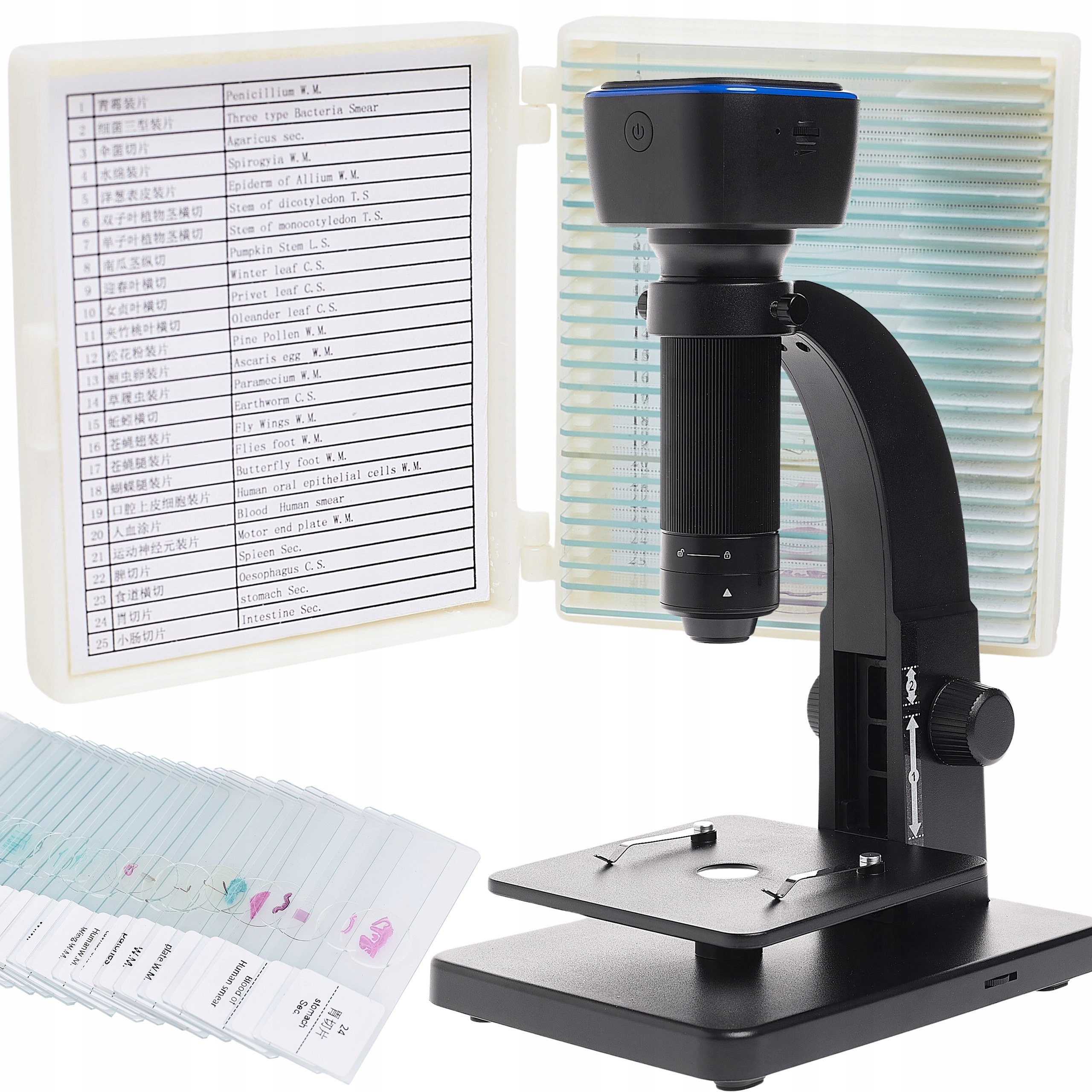 Biologický digitální mikroskop WiFi 5 Mp 2000x 25 přípravků