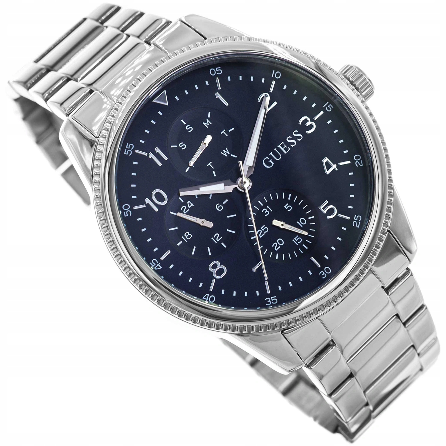 Pánské Hodinky Guess GW0970G1 Stříbrné Na Náramku Datumovka