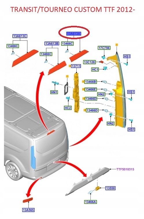 LAMPA STOPU PRAWA TRANSIT/TOURNEO CUSTOM 2012- OE Strona zabudowy prawa