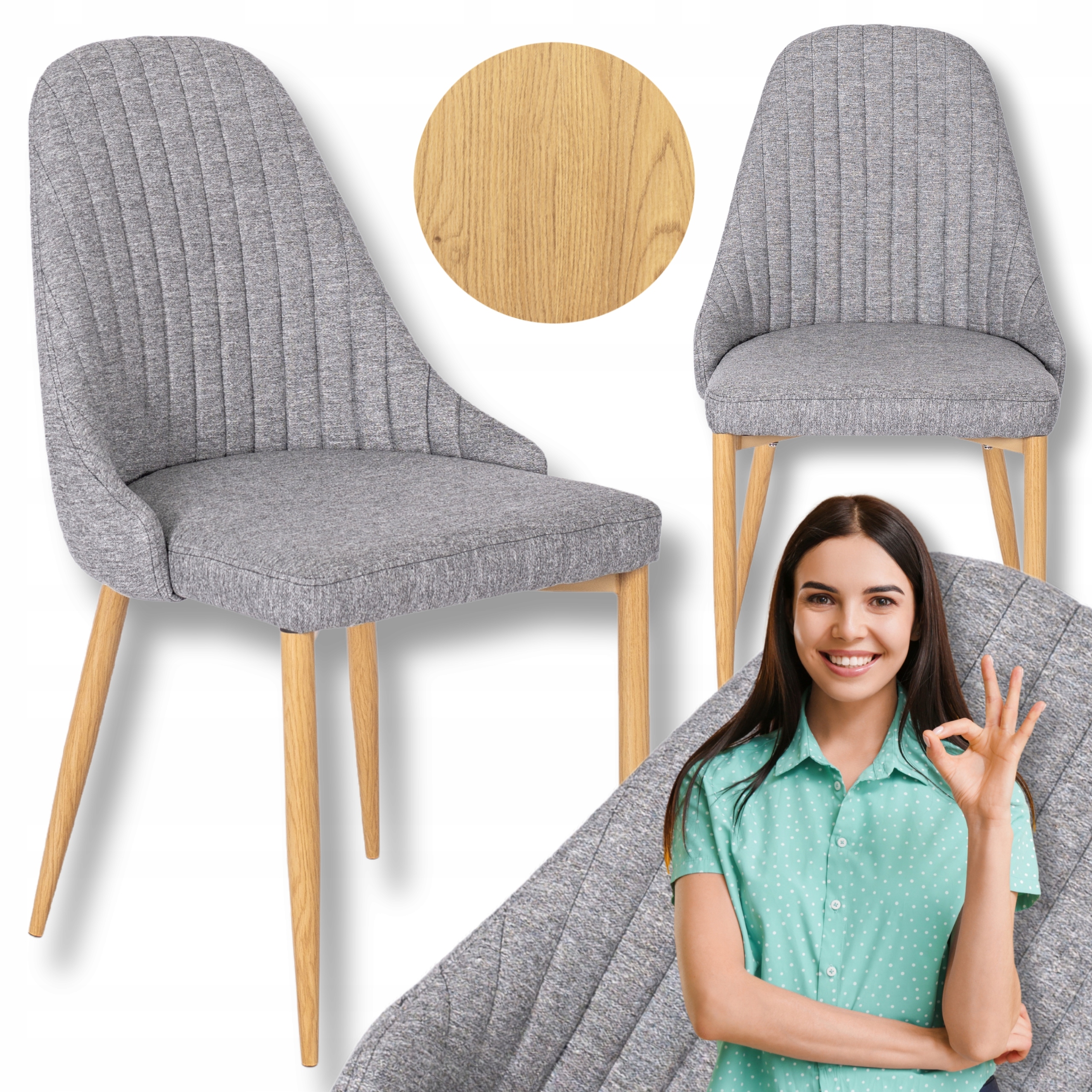 Skandinávské čalouněné křeslo z tkaniny do jídelny, šedá barva Torino