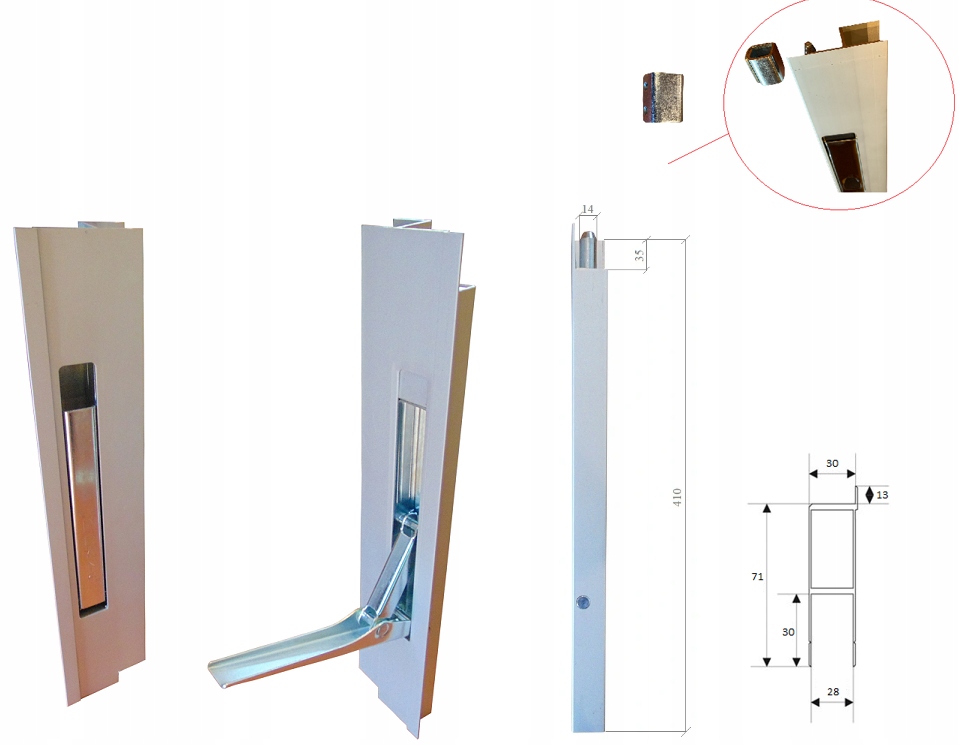 

Zamek pionowy burty aluminiowej H400 P/l z uchwyte