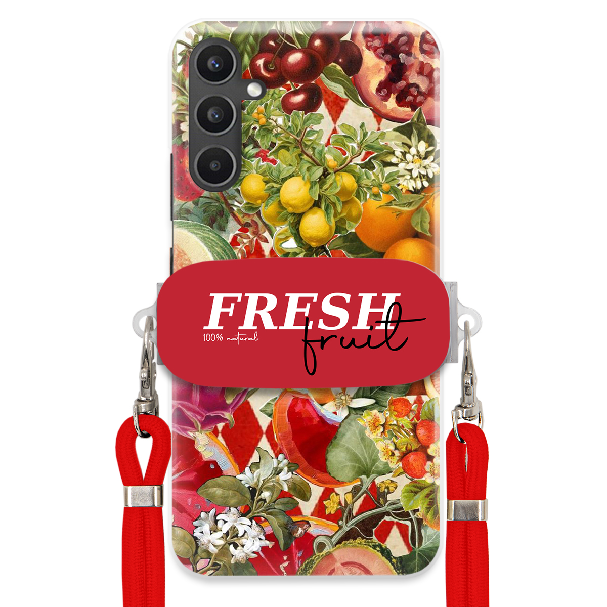 Puzdro pre Samsung A34 5G Červené Crossbody vodítko držiak Fresh Fruit Ovocie