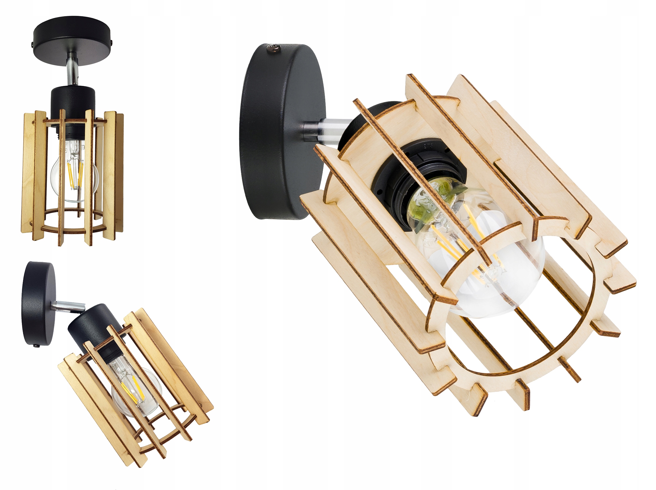

Lampa Kinkiet ścienny ruchomy loft Walec Drewno