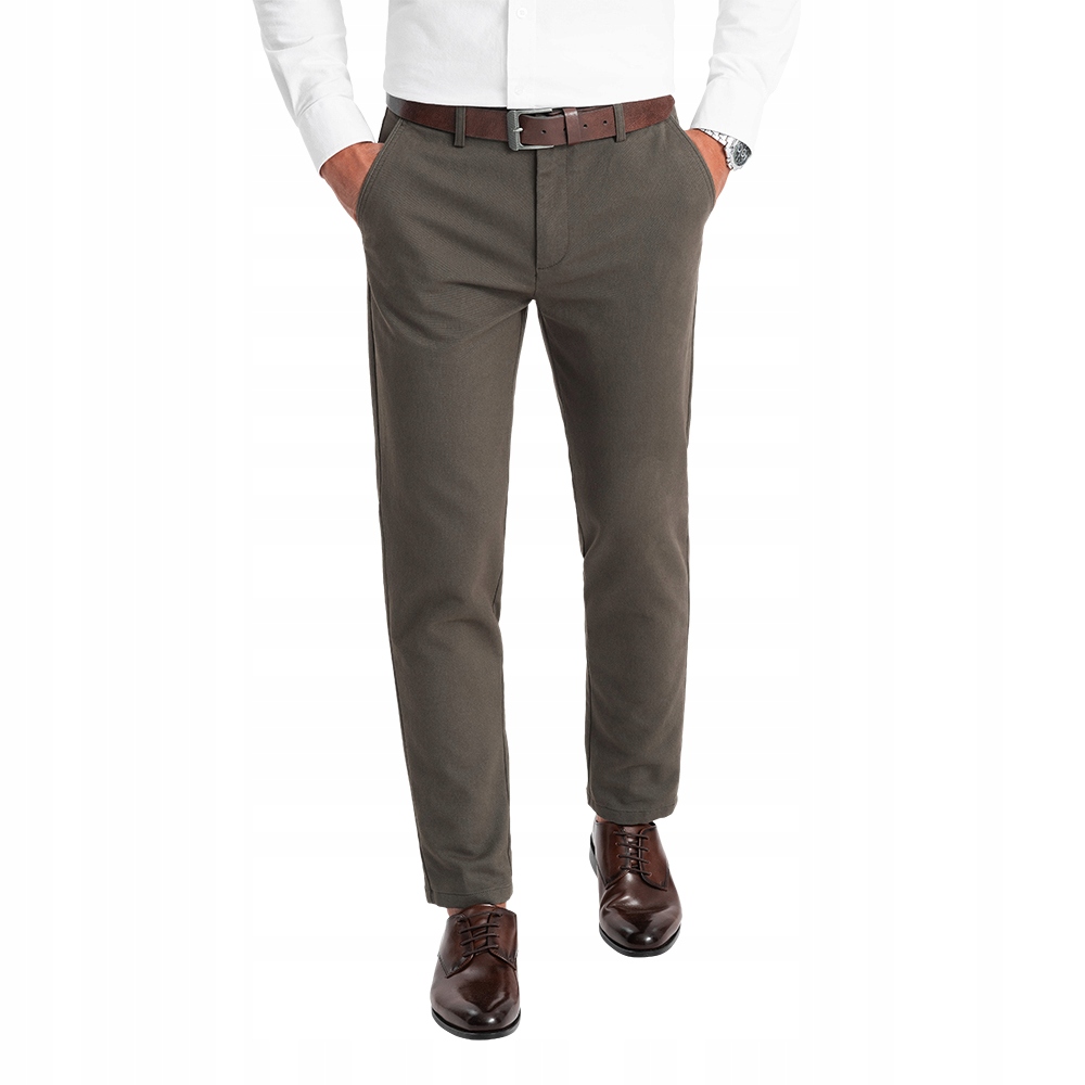 Klasické pánské chino kalhoty s jemnou texturou, khaki V2 OM-PACP-0188 L