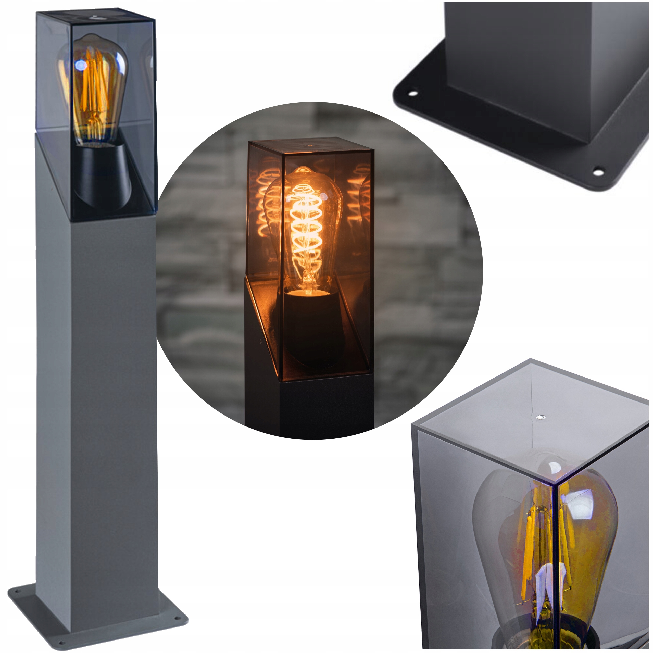 Zahradní Sloupek čtvercové svítidlo Loft pro Led žárovku stojací lampa 50 cm