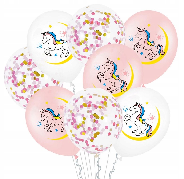 Zestaw balonów jednorożec 10 szt z konfetti