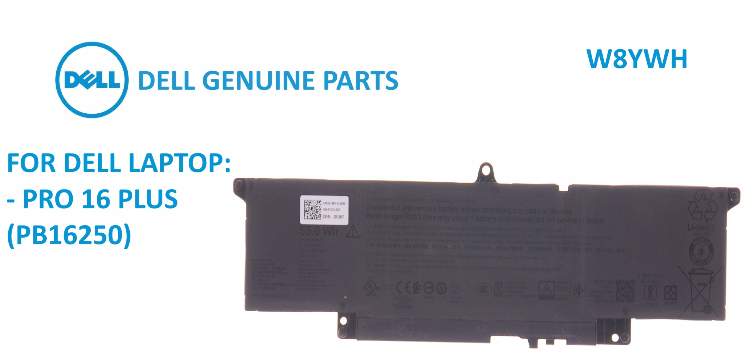 Bateria W8YWH 55Wh 11.7V 4700mAh – kompatybilna z Pro 16 Plus PB16250