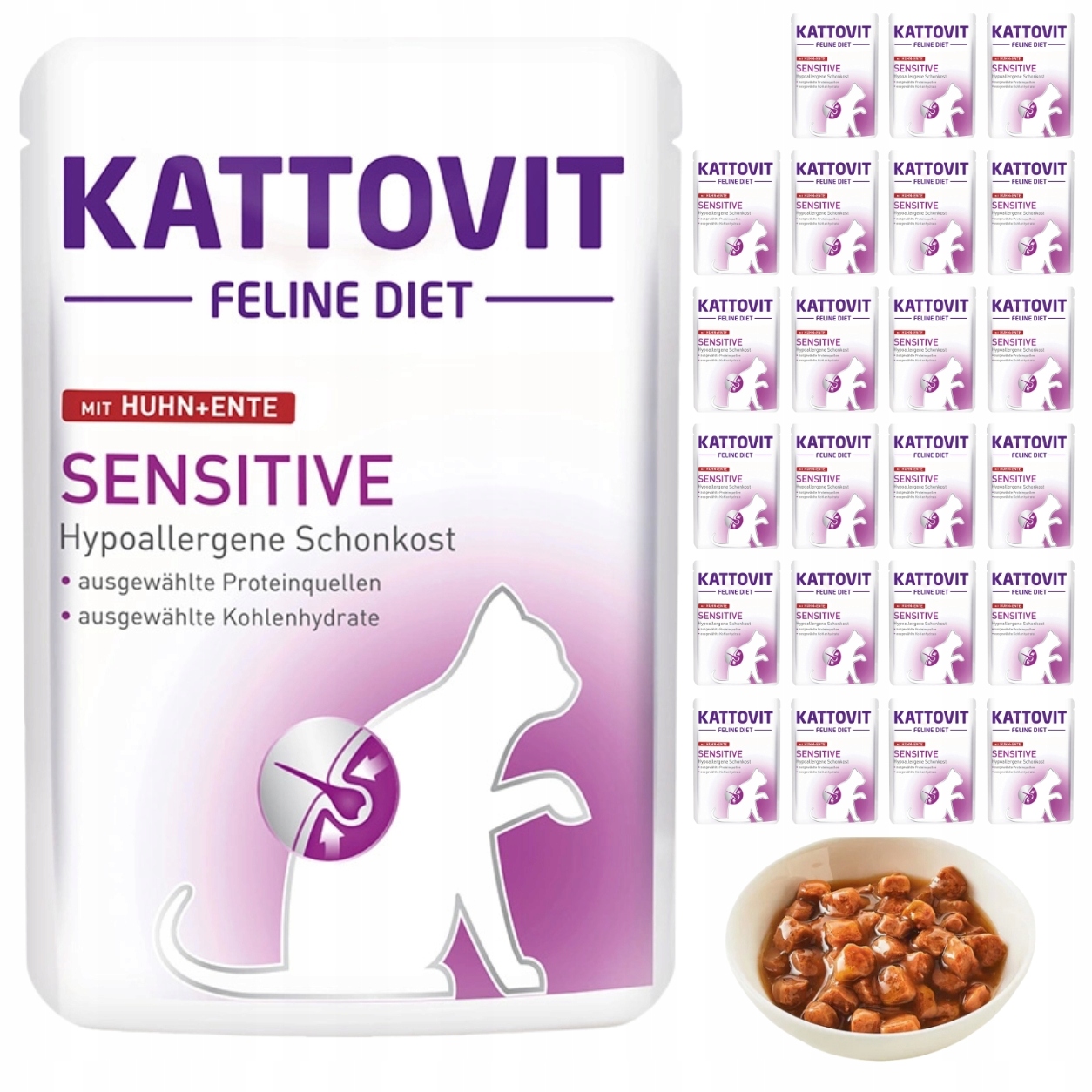Kattovit Sensitive karma dietetyczna dla kota kurczak kaczka saszetka 24x85