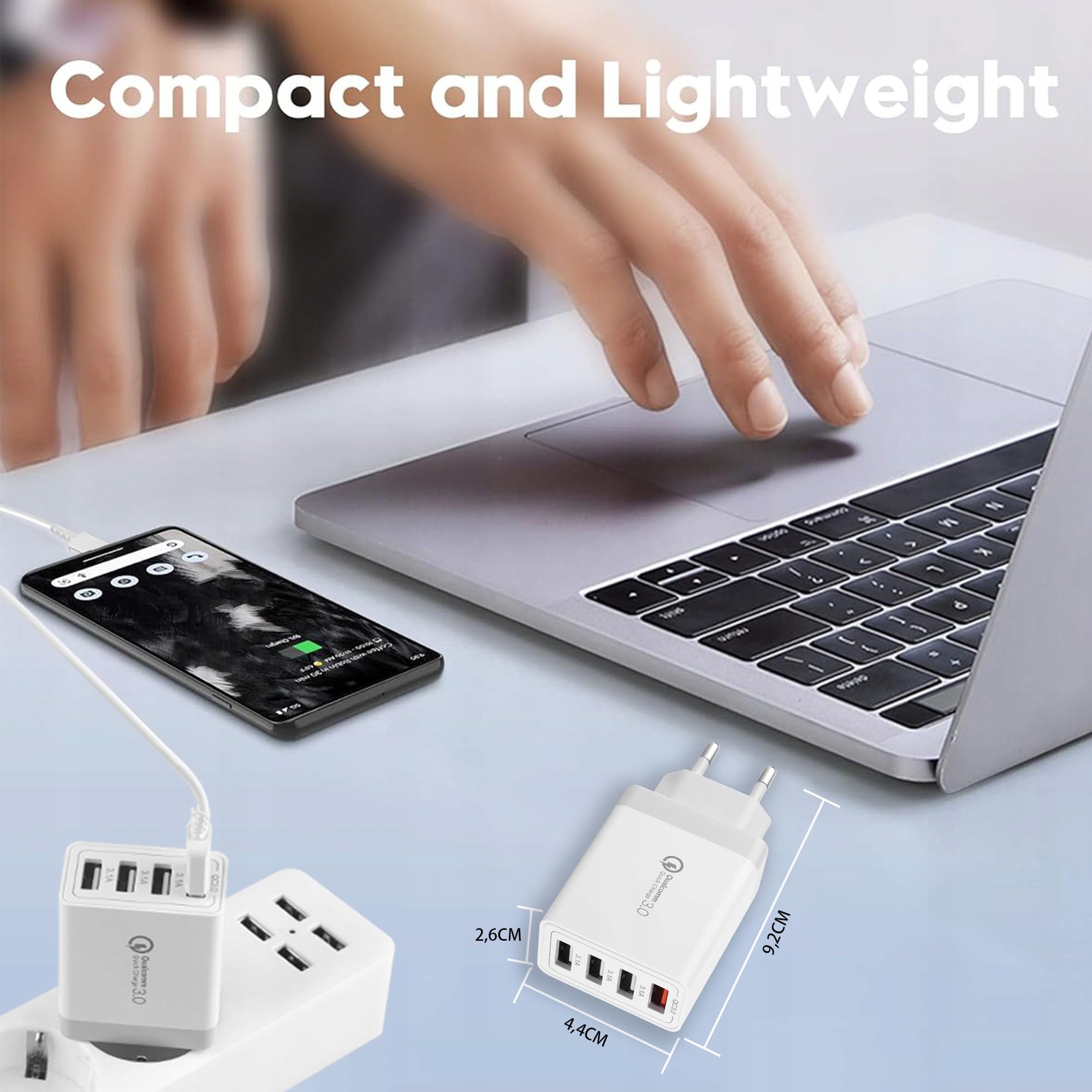 Mijun Zestaw 2 Ładowarek USB 4-Portowy Adapter QC 3.0 33W do iPhone Android — miniatura 7