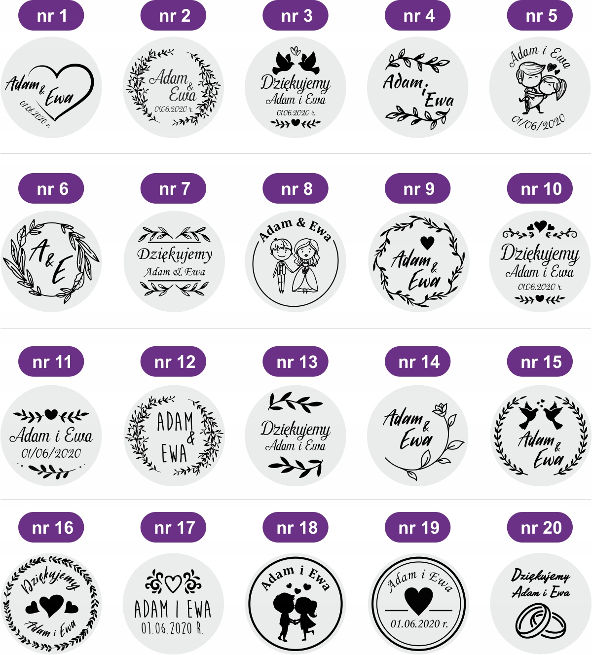 PIECZĄTKA ŚLUBNA PIECZĘĆ STEMPEL ŚLUB WESELE 60 MM Kolor dominujący wielokolorowy