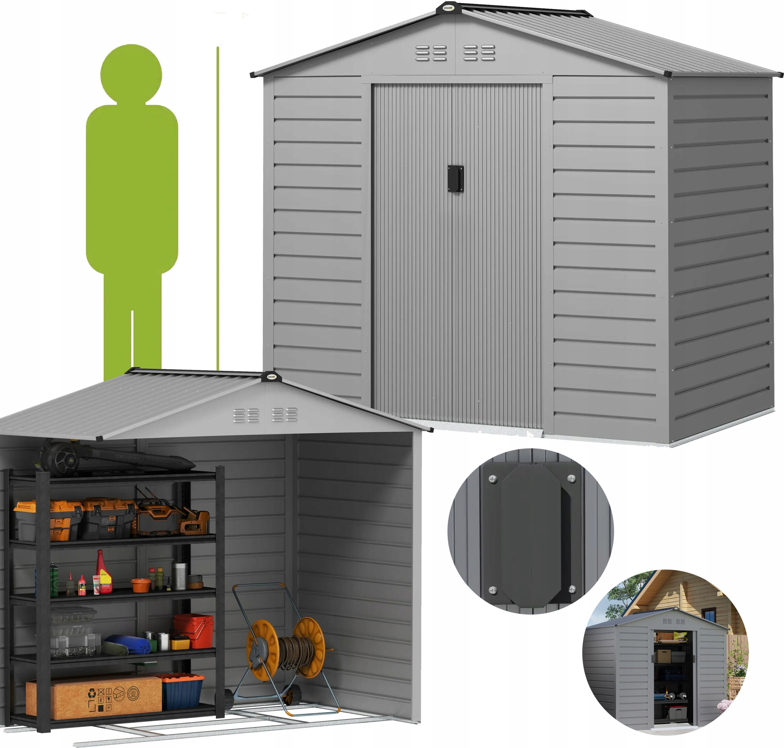 Zahradní Garáž Ocelový Domek Šedý Úložný Prostor Na Nářadí 213x131 cm 2,43 m2