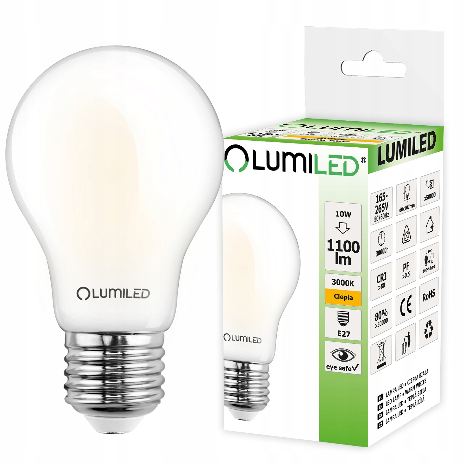 

Żarówka Led E27 Filament 10W 75W 3000K Lumiled