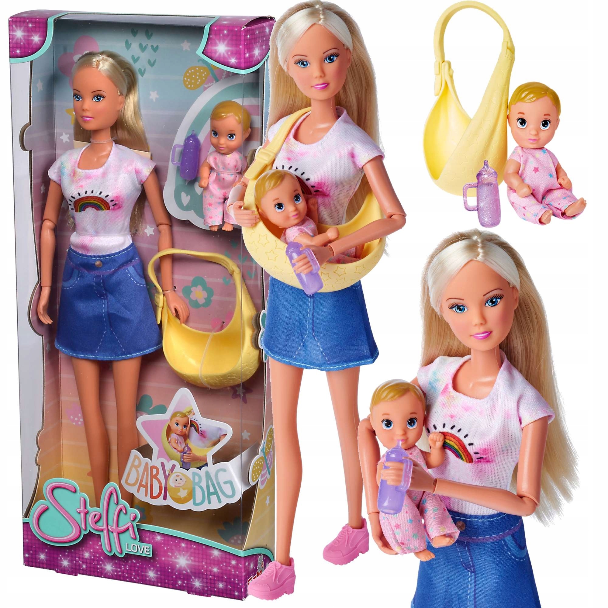 

Lalka Steffi Love Baby Bag Żółta Chusta Dziecko