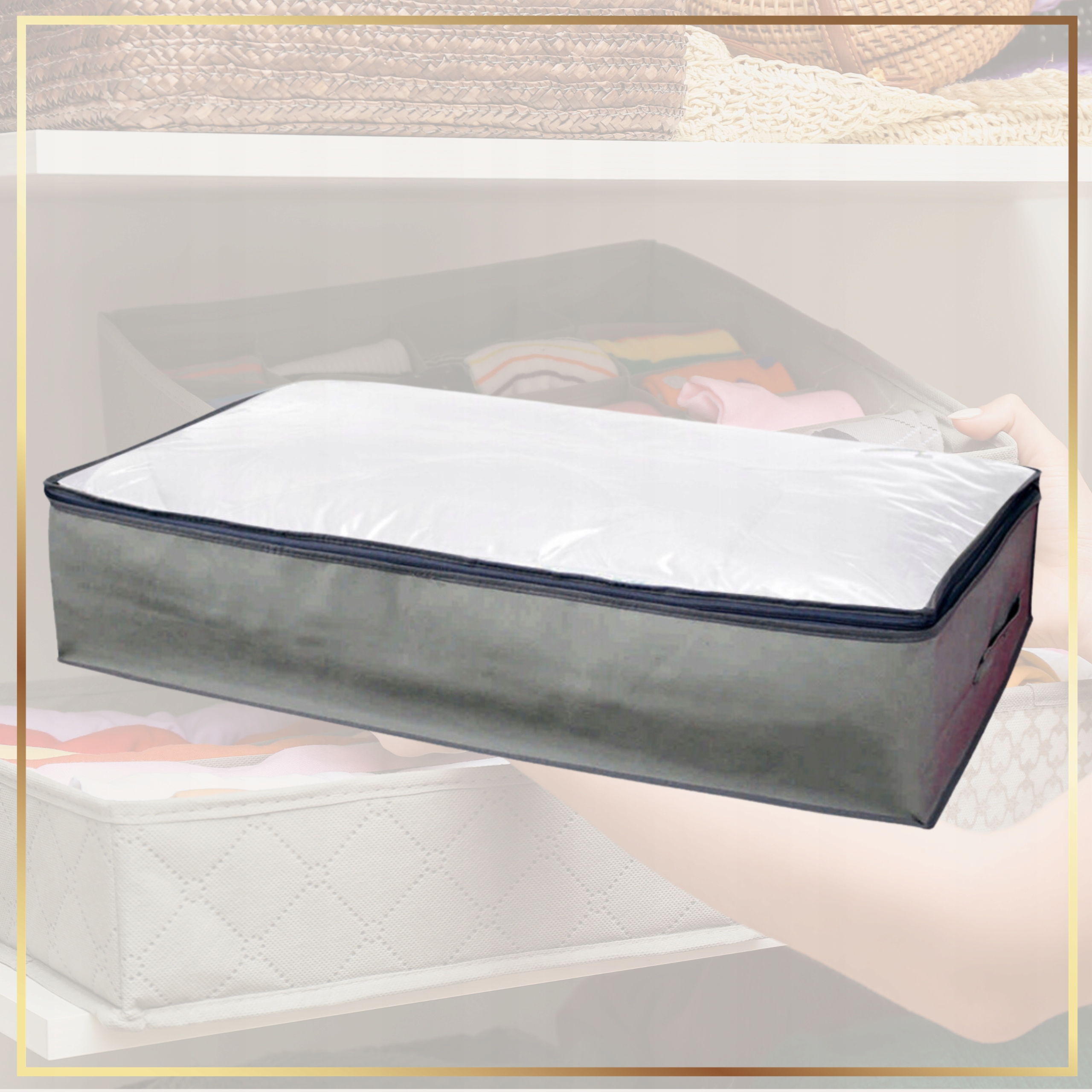 Pokrowiec pod łóżko na pościel pojemnik 100x50x15 bezpieczny dla pościeli Materiał wykonania inny