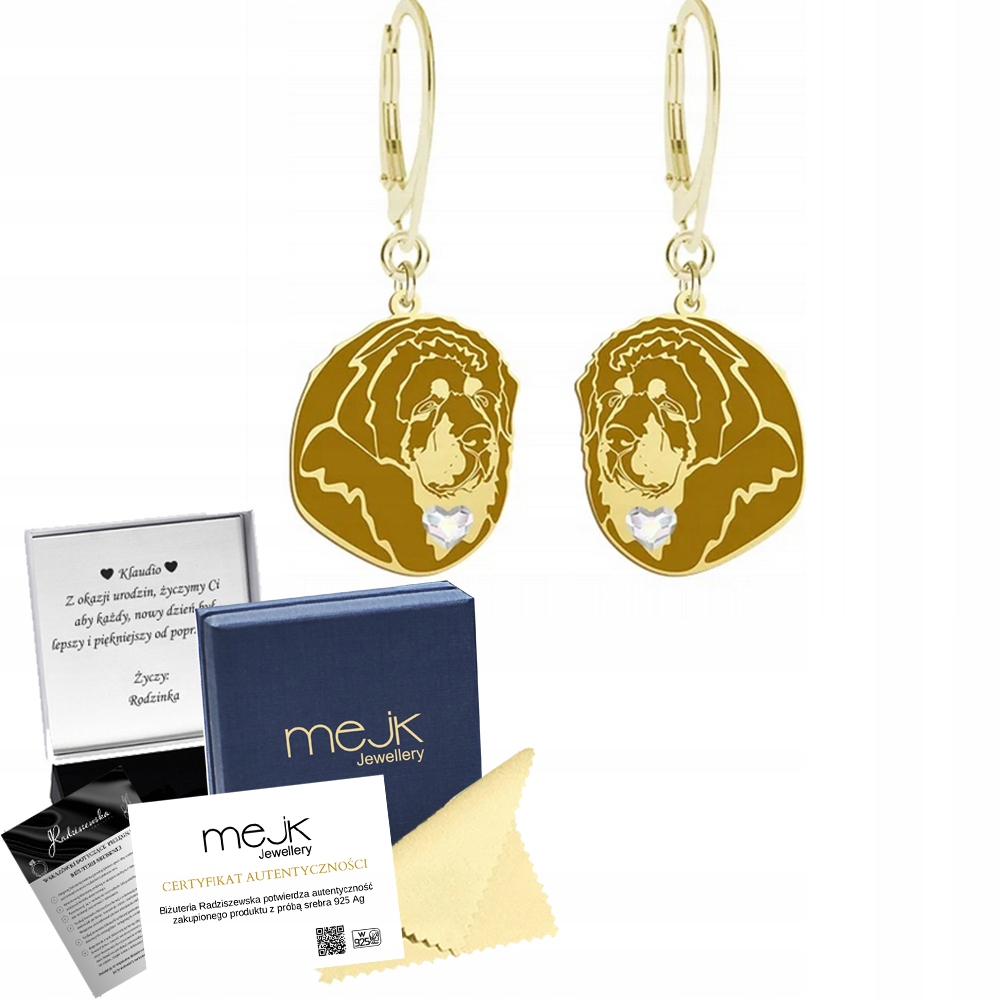Náušnice Zlaté se psem Tibetský mastif 925 Žena Šperky Gravírování