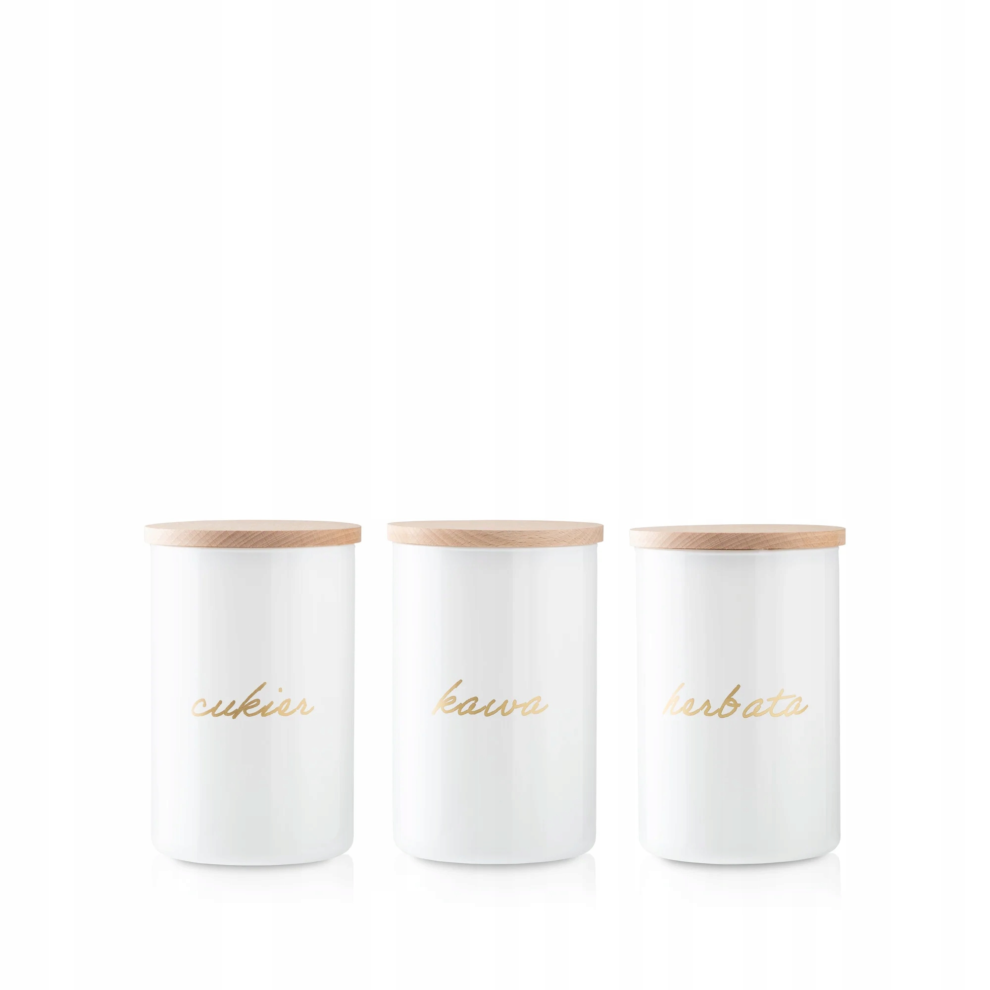 Białe pojemniki szklane na cukier kawa herbata złoty napis 1050 ml 3 szt.