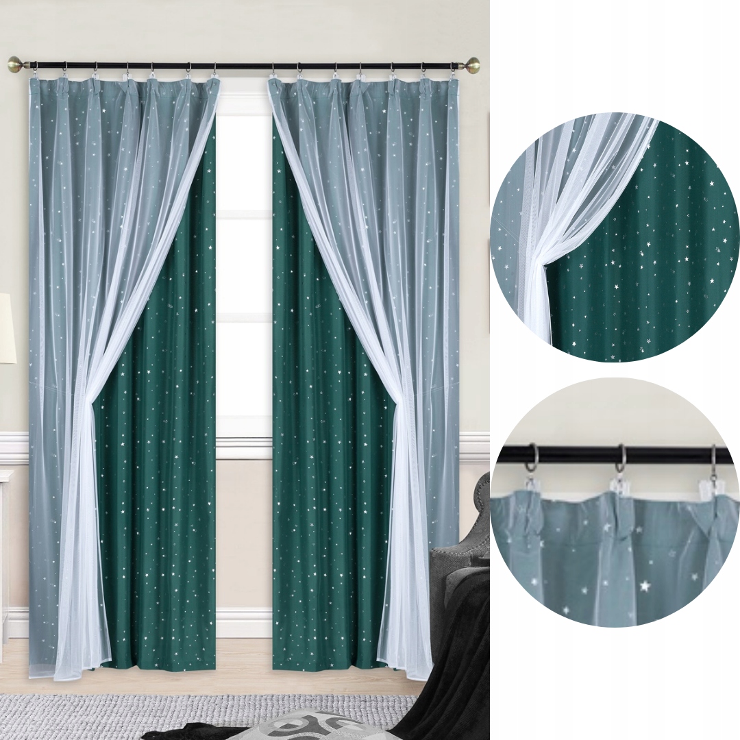 GOTOWA ZASŁONA FIRANA 2w1 TAŚMA 145x250 GWIAZDKI