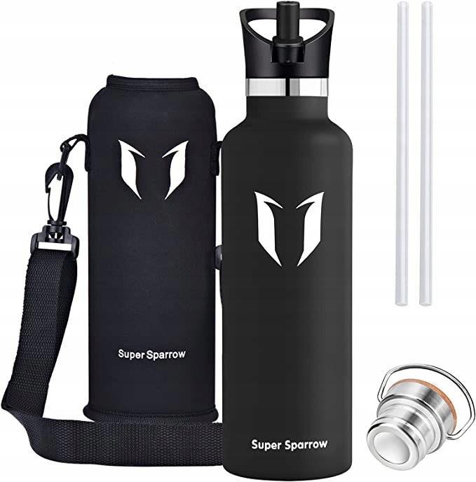 Láhev Sparrow 620 ml černá lahev na pití s taškou