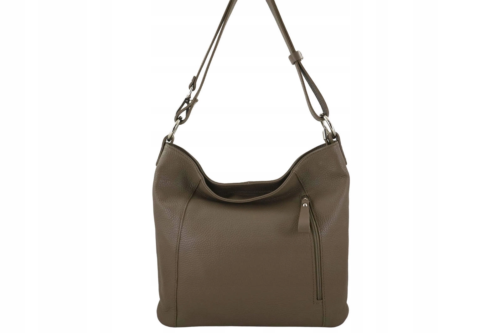 Prostorná kožená kabelka typu vak tmavě béžová